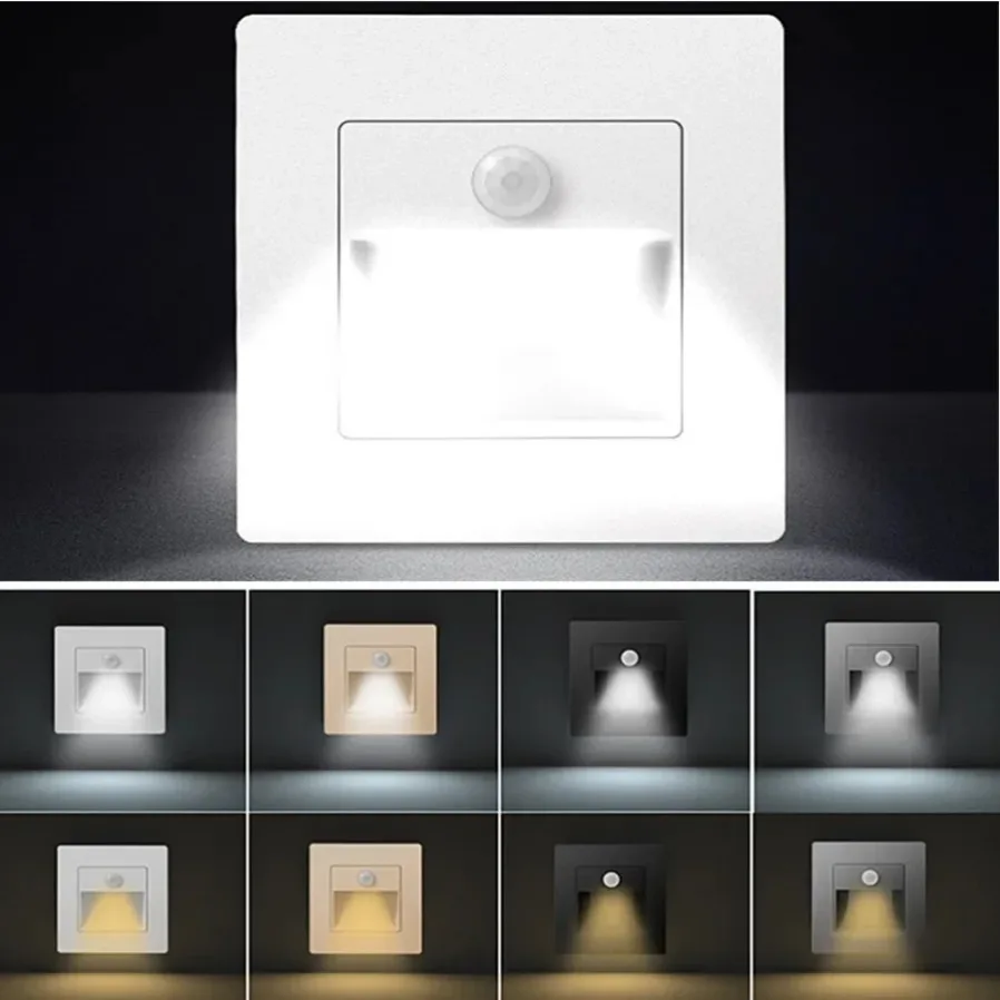3W Recessed Infrared Motion Sensor Night Light Indoor Outdoor Stair Step Wall Lamp LED Step Light Staircase Bedroom Decoration motion sensor light,led light,led wall lamp,wall light