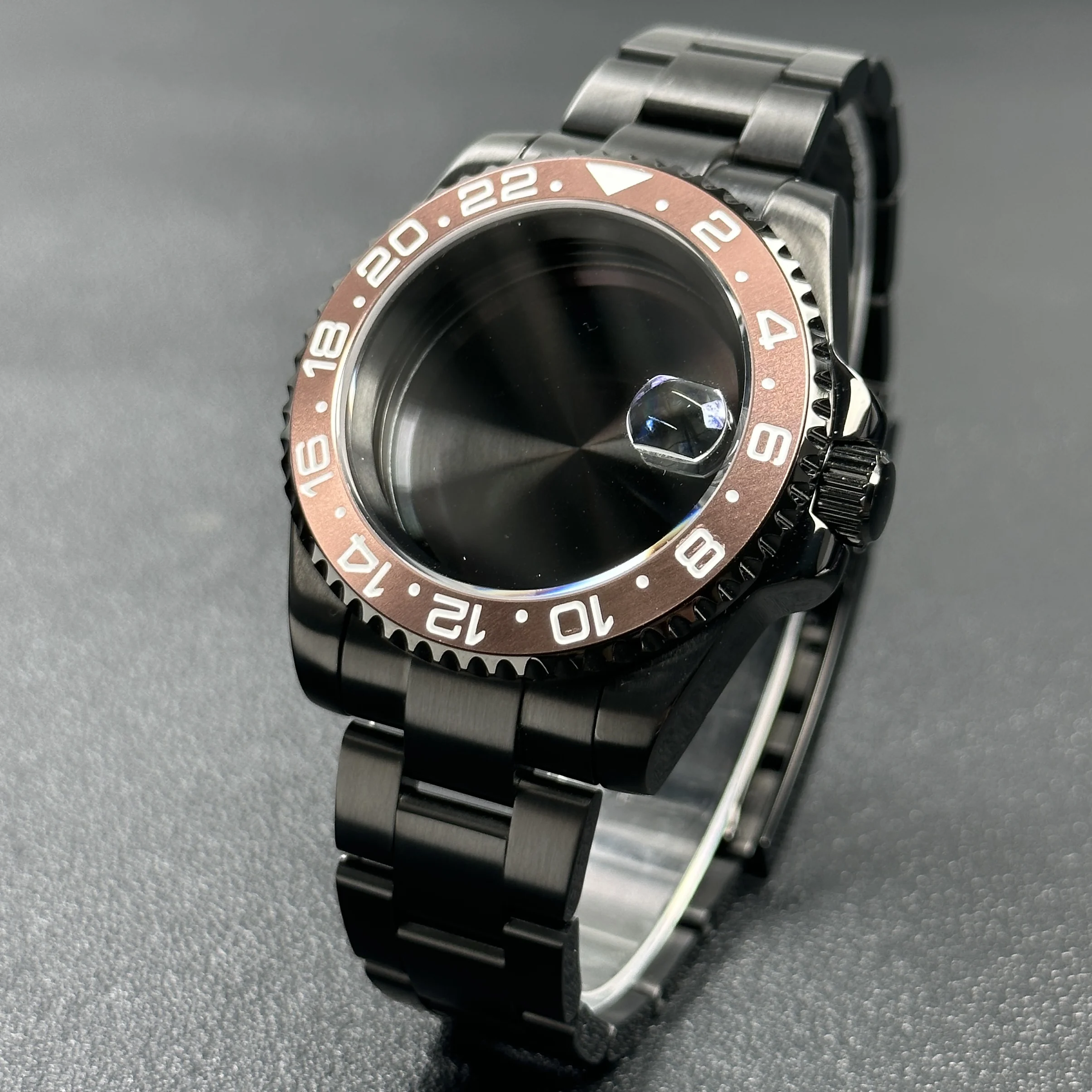 Elegant 40mm Black Watch Case with 120-Click Bezel for Automatic Mechanical Movement - Premium Dial Accessories