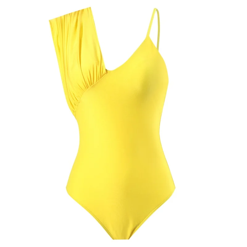 2024New Solid Color Sexy One Piece Swimsuit Women's Tight Conservative Hot Spring Vacation Swimsuit Suit