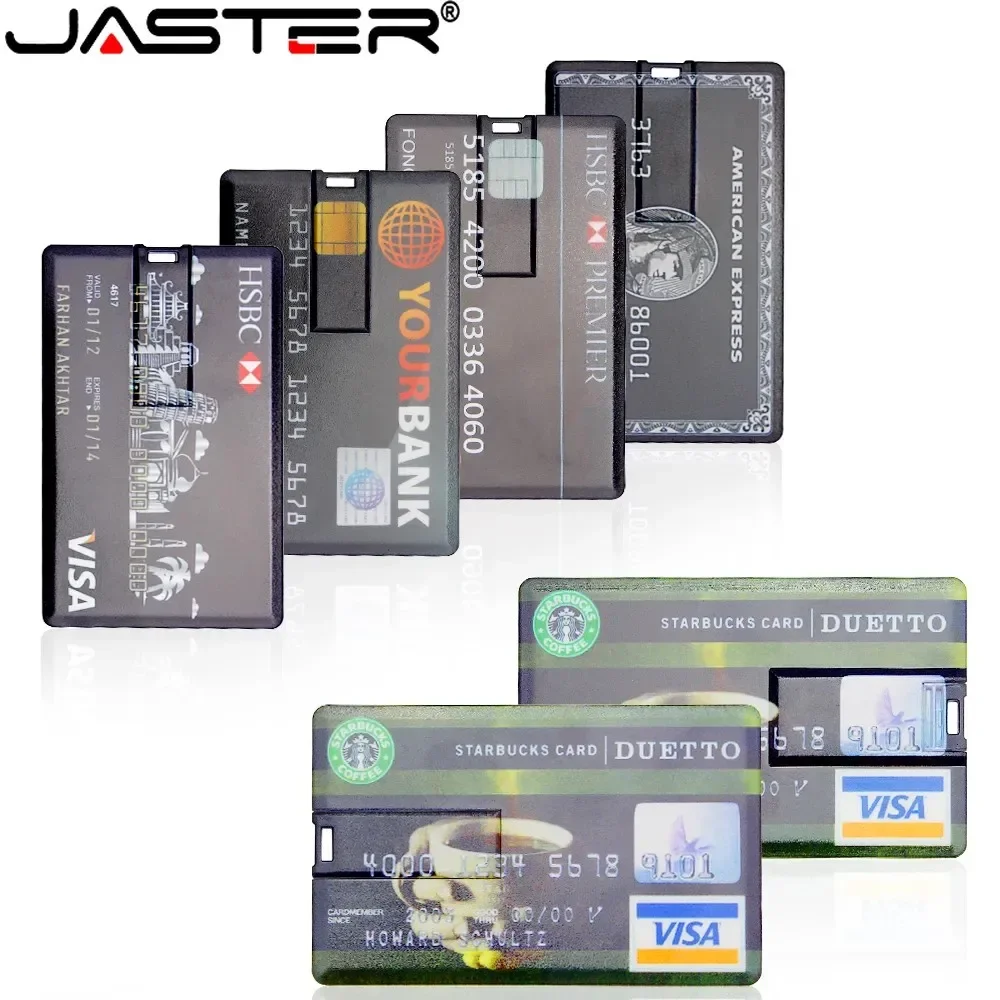 JASTER Plastic Card Bank Card Shape USB Flash Drives 128GB Real Capacity Pen Drive 64GB Business Gift Memory Stick 32GB U Disk