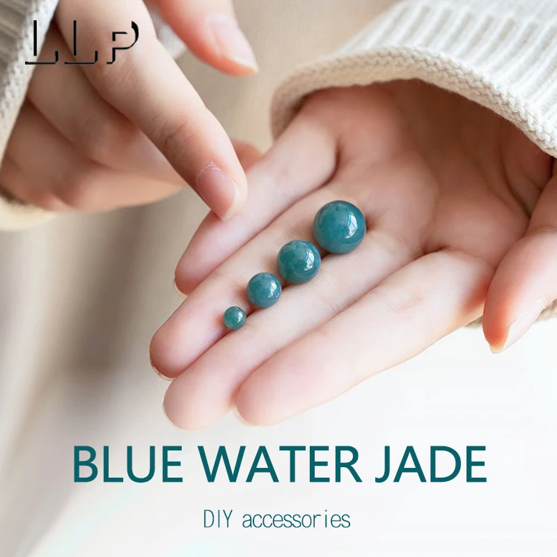 Natural Blue Water Jade Round Beads - 10 Piece Set for DIY Jewelry Crafting, Various Sizes Available