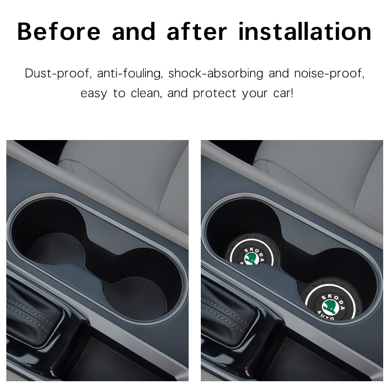 2Pcs Car Coasters Water Cup Slots Non-Slip Mat Water Cup Pad Accessories for Skoda Fabia Vision Leon Octavia Superb Karoq Ibiza