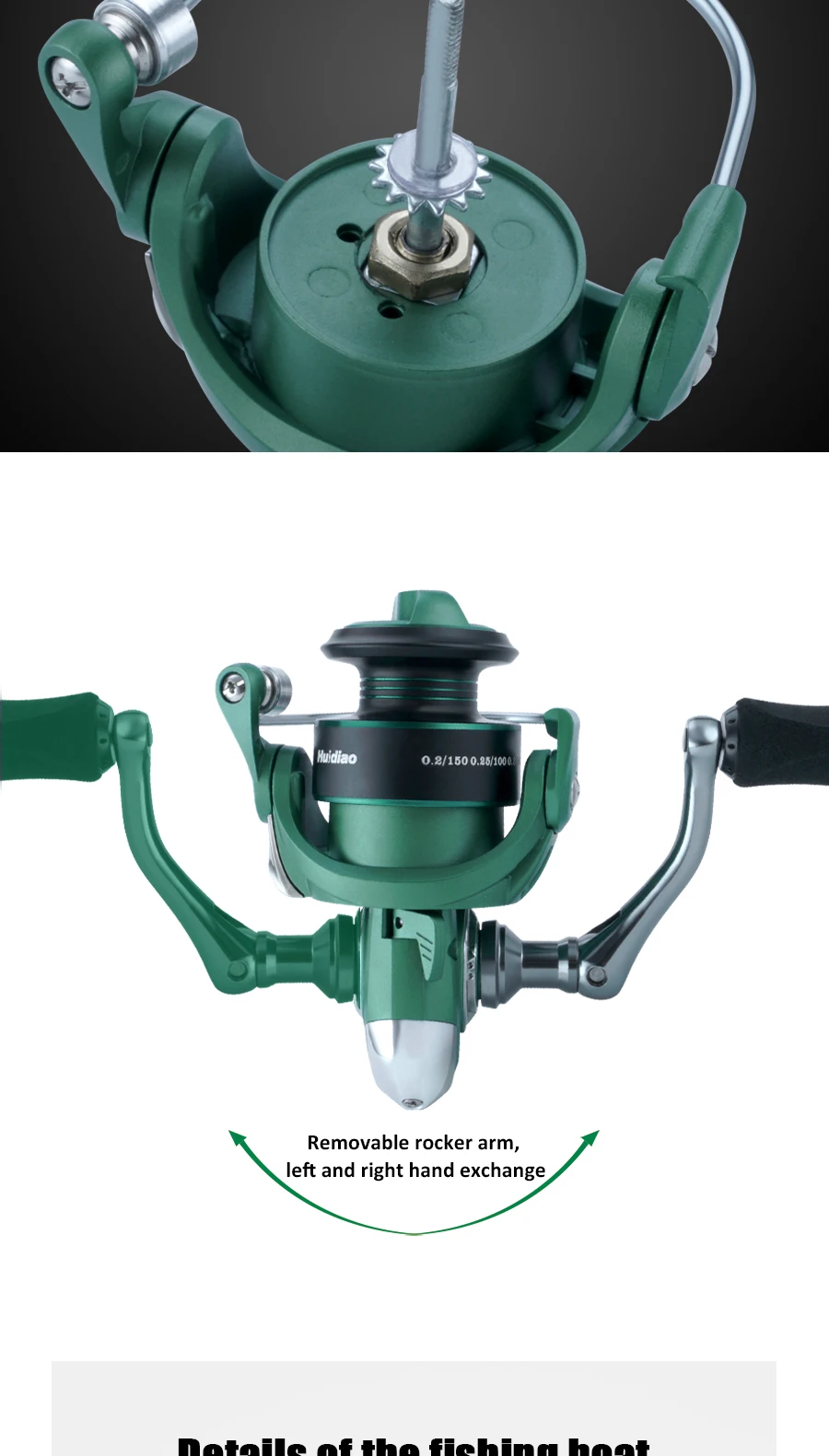 Huidiao Kompakte Spinnrolle, 500/800 Serie, Zero Play, 3+1BB, 5,2:1 Übersetzungsverhältnis, leichte Eisangelrolle, 5 kg/11 lb, leistungsstarker Zugang – Detail 5