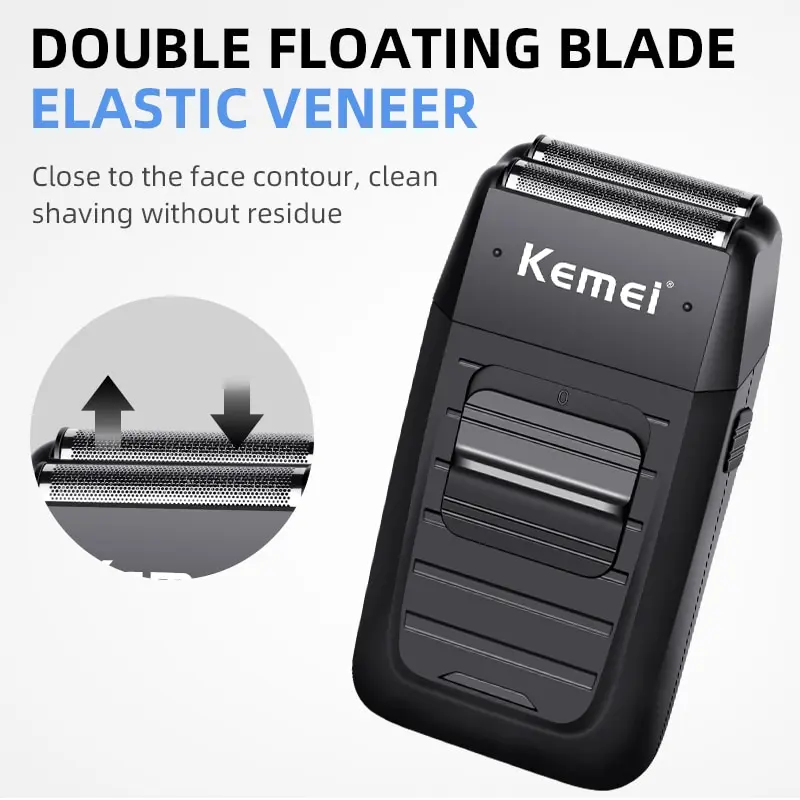 Electric Shaver Kemei-1102 Rechargeable Cordless Shaver for Men Twin Blade Reciprocating Beard Razor Face Care Multifunction Strong Trimmer