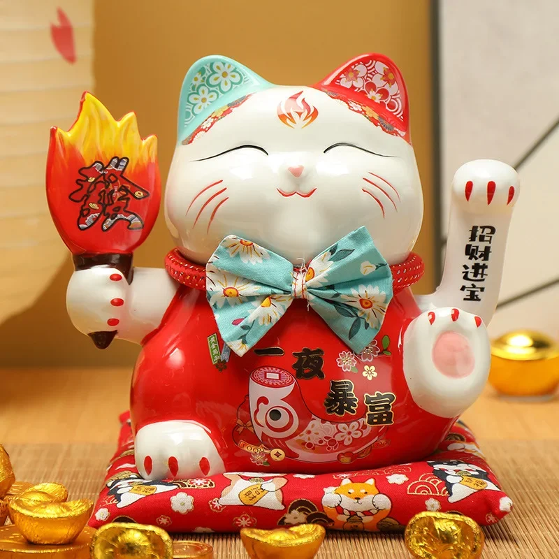 

Room Accessories Hand Feng Statue Home Waving Shui Lucky Decor Fortune 7.5inch Ceramic Maneki Neko Cat
