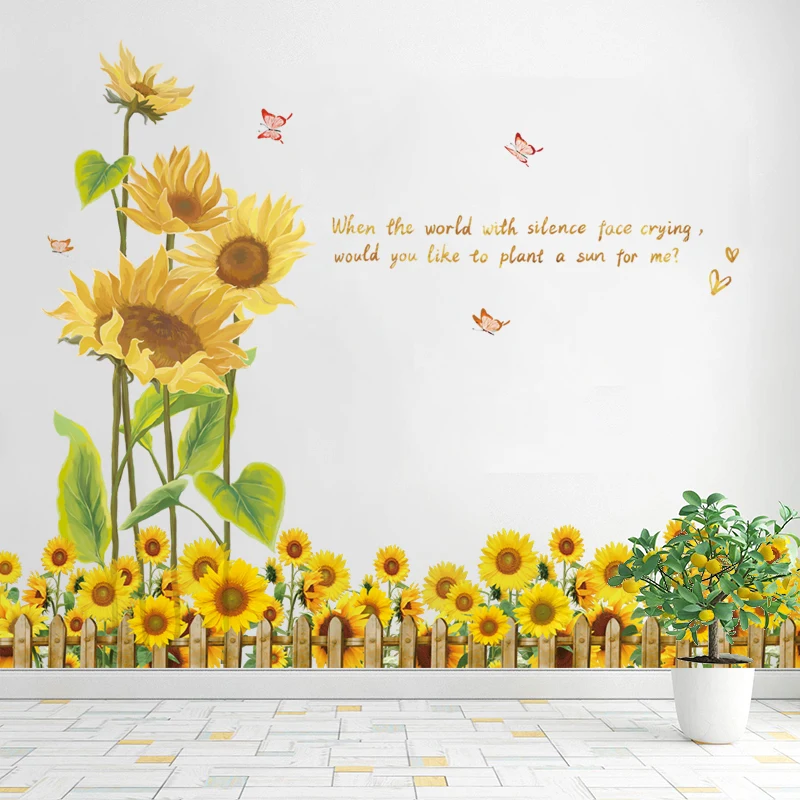 

Sunflowers Wall Stickers DIY Plant Butterflies Wall Decals for Living Room Kids Bedroom Nursery Home Decoration Accessoires