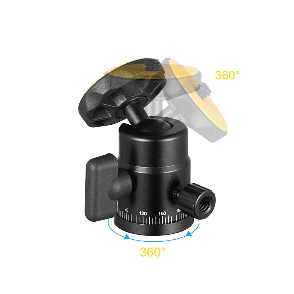 Tripod Ball Head Mini Ball Head Panoramic Tripod Head 1/4'' Hot Shoe Mount for DSLR Camera Camcorder Monitor Smartphone Light Microphone Slider
