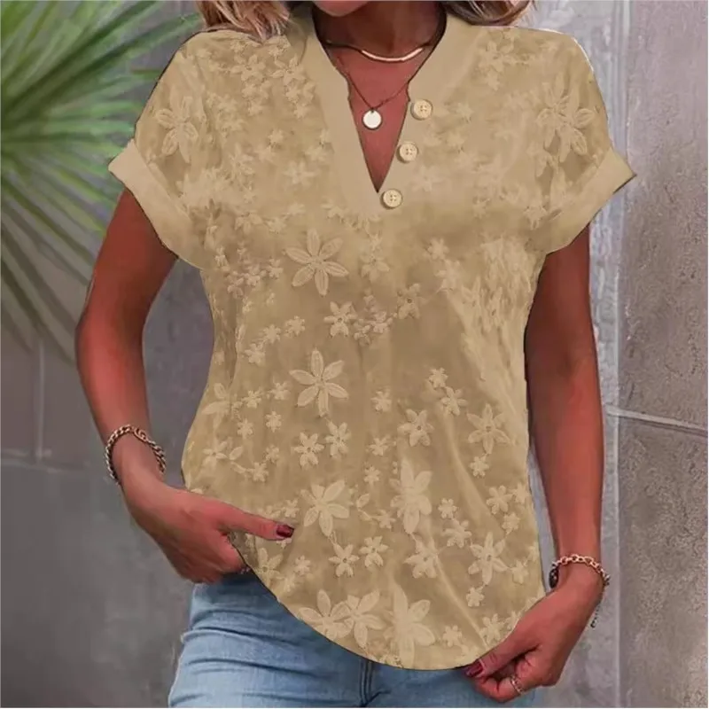 Blusas Floryday Tops Femmes Office Lady Button Tops 2024 Summer - Main Image
