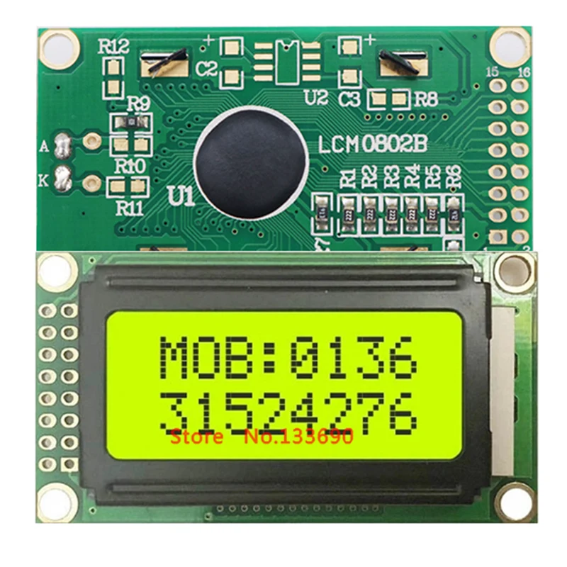 5V LCM0802A 0802A Mini 8X2 8*2 STN Character Yellow LCD Module HD44780 Or SPLC780 Controller LED Backlight 16P 1PCS