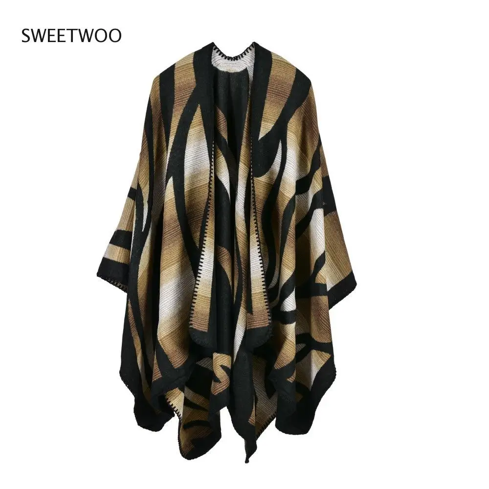 

Oversize Deversible Women Winter Knitted Cashmere Poncho Capes Shawl Cardigans Sweater Coat Slim Contracted Fashion Tide 2022