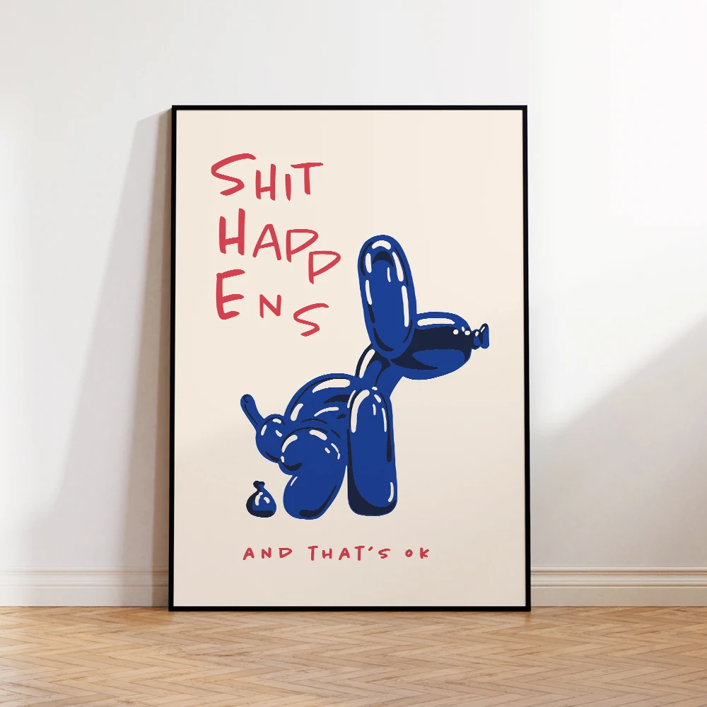 Tela Merda Cache e così bene Pittura Citazione Poster per soggiorno Camera da letto Decorazioni per la casa Modern Blue Balloon Dog Wall Art - immagine 5