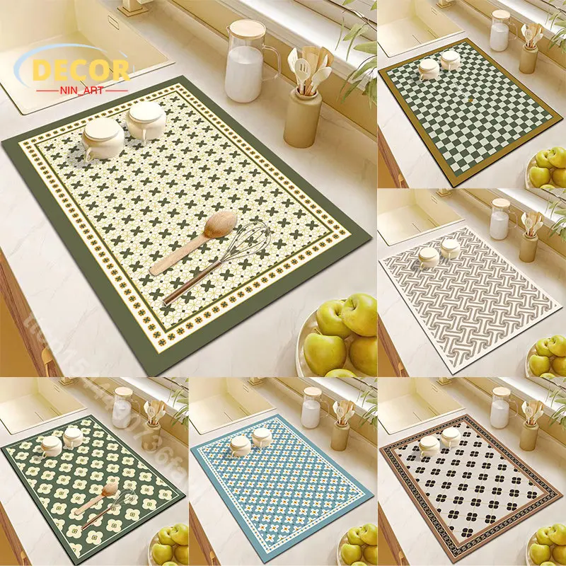 

Geometric Pattern Drain Pad Diatomite Dishes Drying Mat Super Absorbent Drainer Mats Kitchen Countertop Tableware Draining Pads