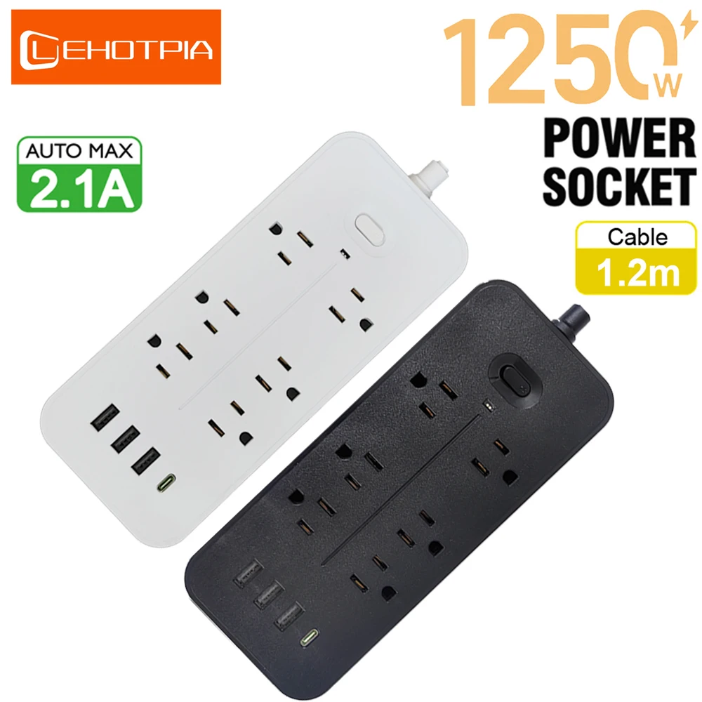 Power Strip US Plug AC Outlets Multitap Electrical Socket Extension Cord With USB C Ports Fast Charging Network Filter Adapter