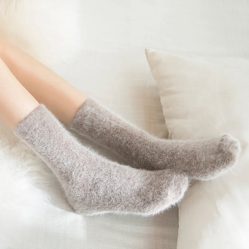 Однотонные женские шерстяные носки теплые носки для зимы Angora из кроличьего меха, хлопковые носки шерстяные зимние носки