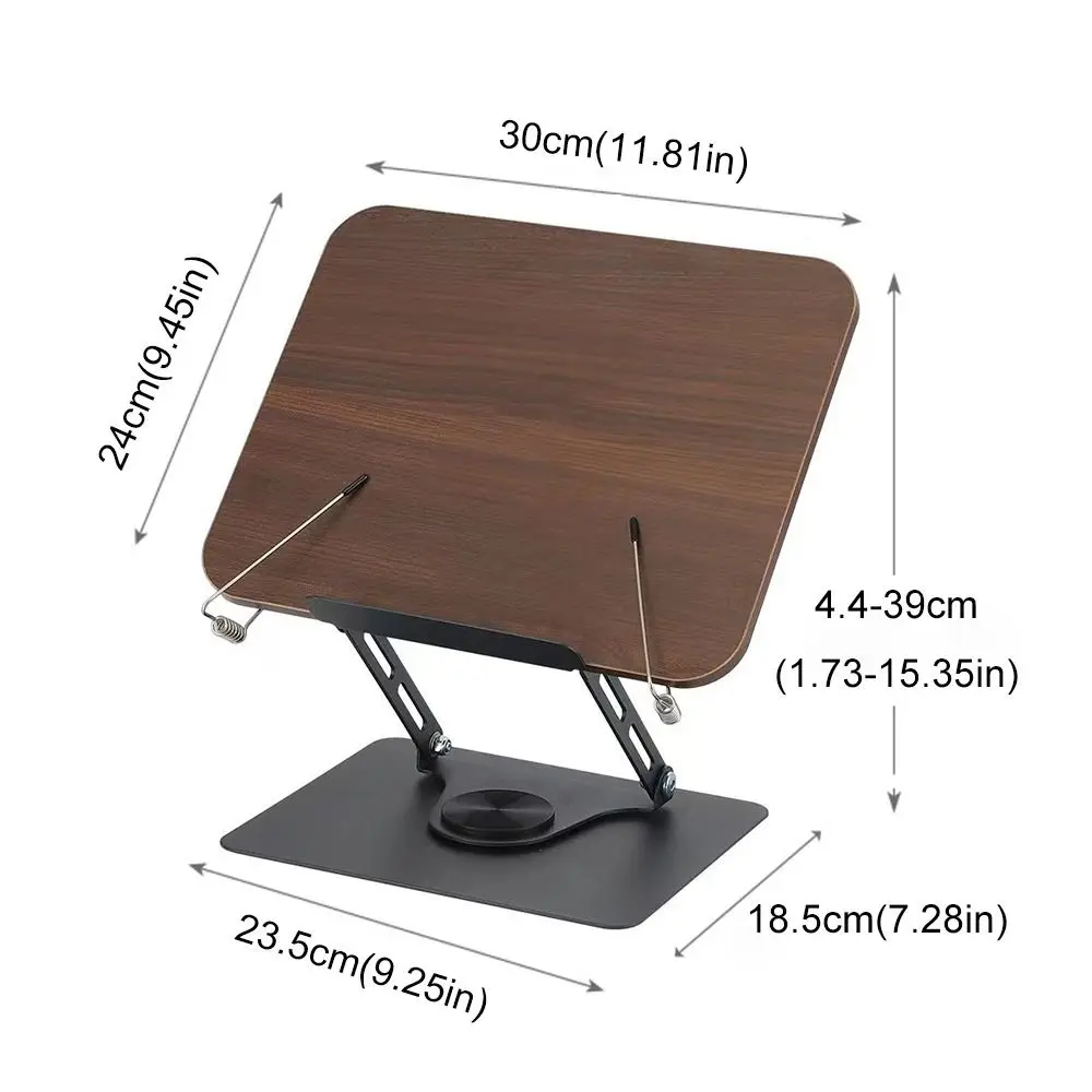 원목 독서대 접이식 360도 회전 °   회전식 책꽂이, 탄성 페이지 클립 포함, 조절 가능한 노트북 거치대, 데스크탑 라이저