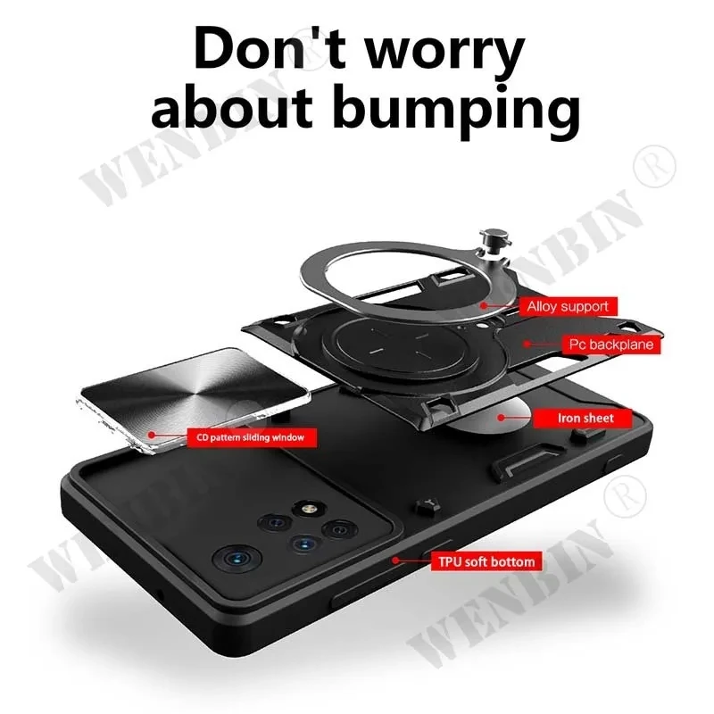 Case For OPPO Reno 8T A98 A53 A52 A17 A16 Realme 10 Pro C55 Magnetic rotating sliding camera 360 Rotate Kickstand Case Cover_voghion.com