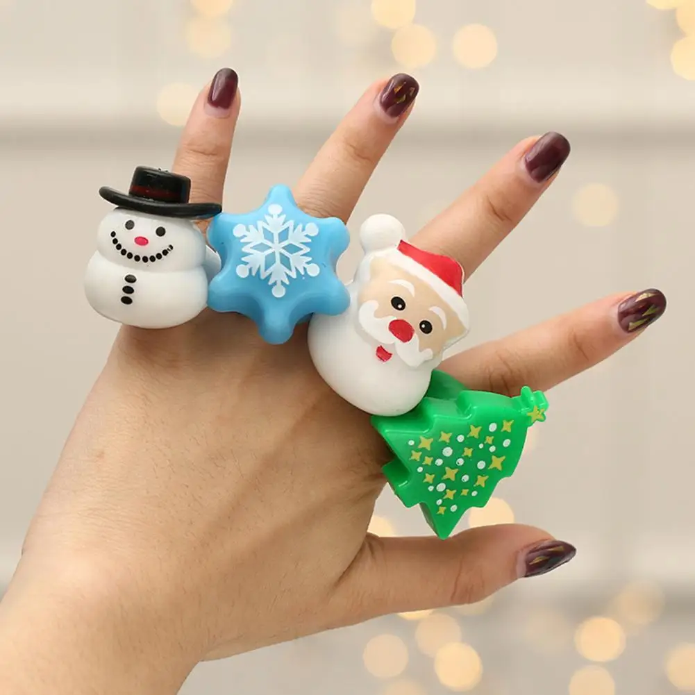 6/24Pcs New Christmas Luminous Ring Children Toy Finger Light Glowing Toy Santa Claus Snowman Led Gift For Christmas Toys