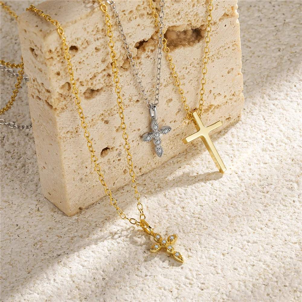 Aide-Collier à breloques en argent regardé 925 pour femme, croix en cristal, collier de clavicule, tour de cou simple, accessoires de collier, cadeau