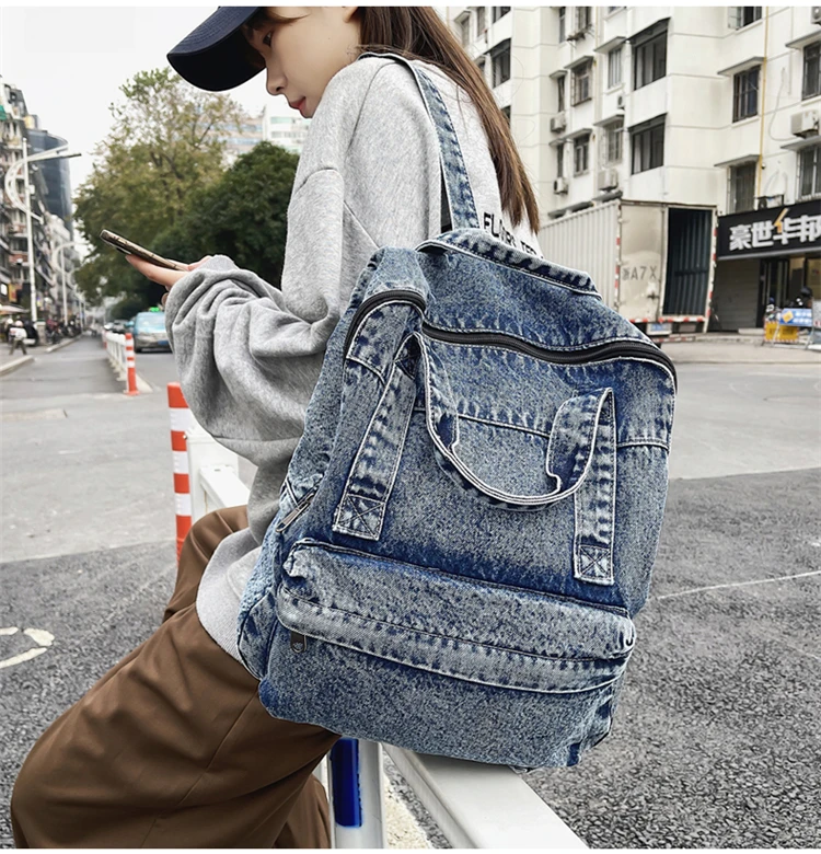 2022 Spring New Denim Women's Backpacks Casual Fashion Travel Backpack High School Girl Student's Schoolbag Mochila Feminina