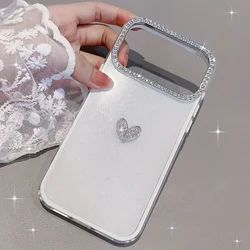 Luxury Shiny 3D Love Heart Diamond Glitter Glossy Case - Elegant Back Cover - iPhone 15 Pro Max (White)