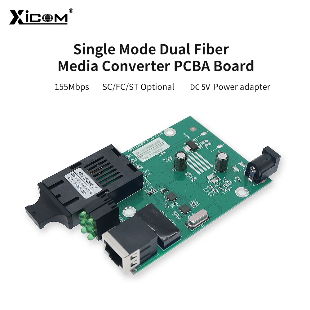 10/100M 25KM Duplex placa metro switch fibra PCBA Board Optical Fiber Media Converter Single Mode Fiber Transceiver 1310nm DC 5V