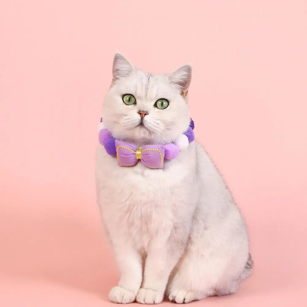 

Cat Neck Circle Elegant Pet Fur Ball Collar with Bows Christmas Decorations Fashionable Cat Dog Necklace for Photo Props Pet