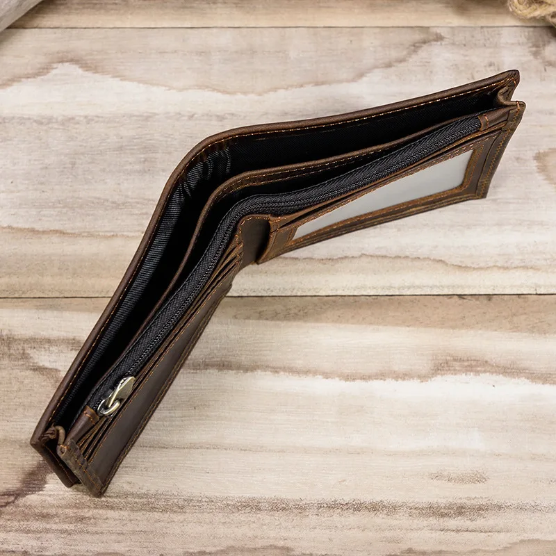 Vintage Men Wallet Genuine Leather Short Purse Wallet Men Small Slim Coin Purse Bifold Carteira Slim Male Coin Wallet Cowskin 3