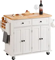 Kitchen Island Cart with Solid Wood Top, 35.4" Width Mobile Carts with Storage Cabinet, Rolling Kitchen Table with Spice Rack 1