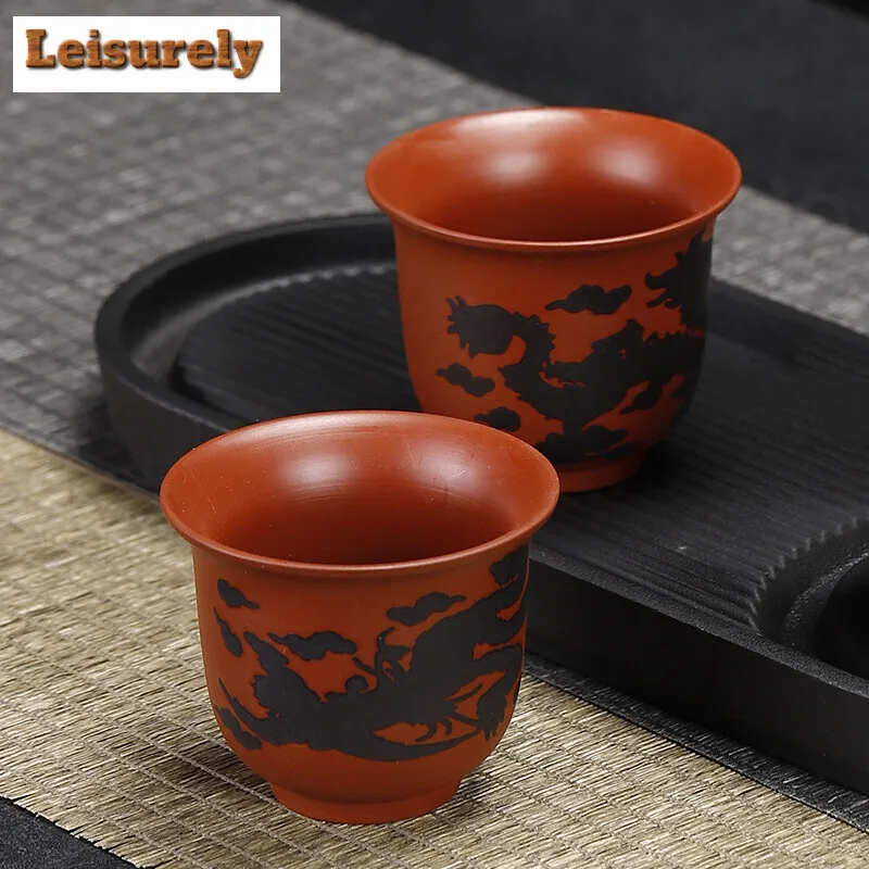 Handmade Red Clay Teacup Color Changing Purple Sand Cup Dragon Phoenix Tea Pairs Large Master Cup Dahongpa Tea Bowl Drinkware