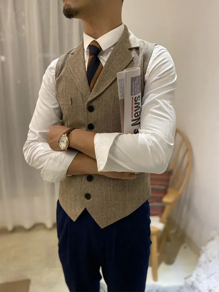 Wool Groom Vest Groom\'s Suit Vest Tweed Business Suit Jacket Formal Party Prom Groom\'s Wear  Vest Men\'s Wedding Tuxedo Waistcoat