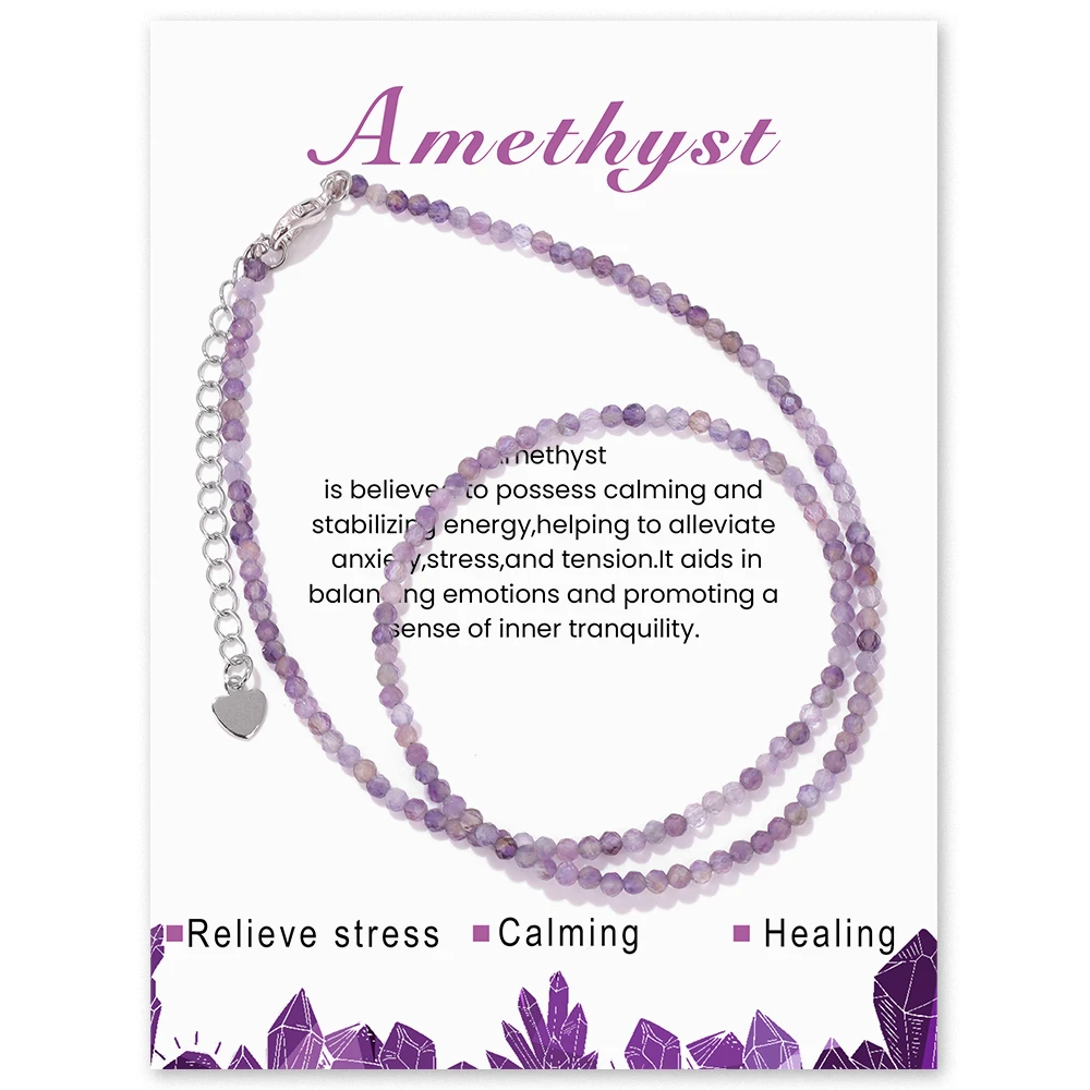 Natural Gem Garnet Necklace 2mm Amethysts Quartzs Obsidian Stone Seed Beads Simple Choker Chain For Women Men Bohemia Jewelry - 2