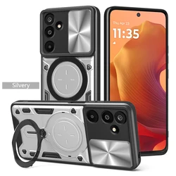 Enhanced Armor Ring Stand Case with Lens Protector Cover for Samsung A52 4G 5G (Js-Silver)