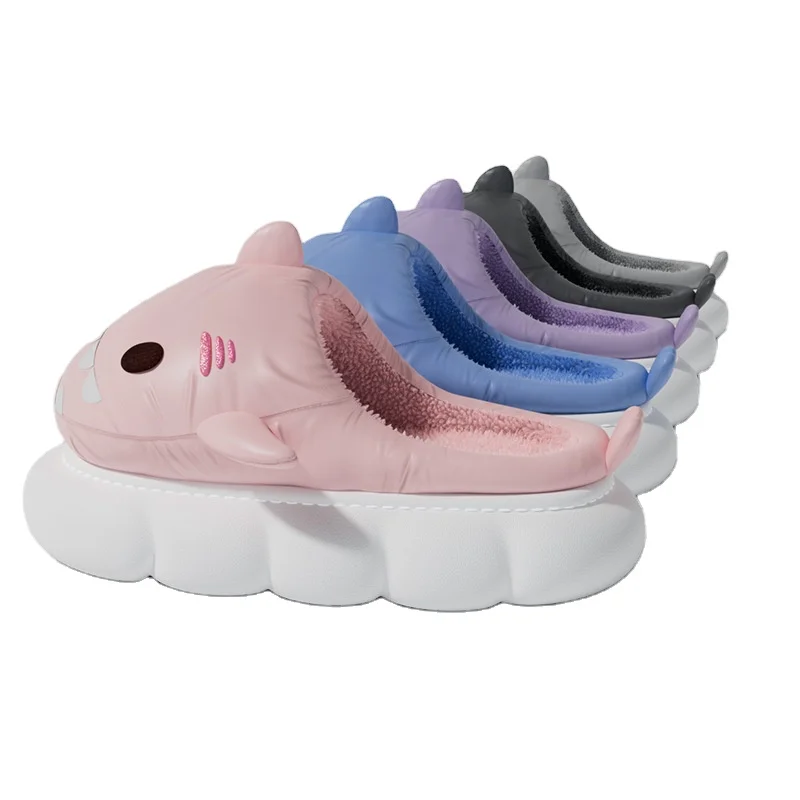 

Shark Slides Slippers Winter Thick Soft Sole Couple Home Warm Fuzzy Plush House Indoor Slippers for Women