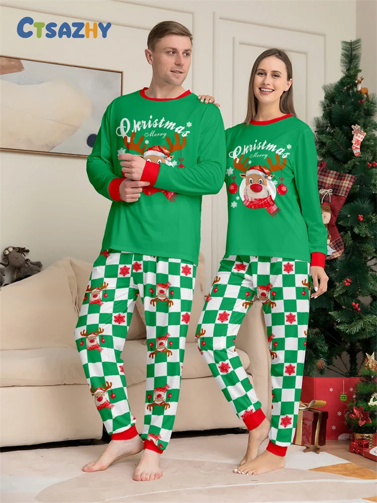 Merry Christmas Cartoon Pattern Mom Dad Kids Matching Pajamas Set 2 Pieces Suit Baby Romper Soft Loose Xmas Family Look Pyjamas 4