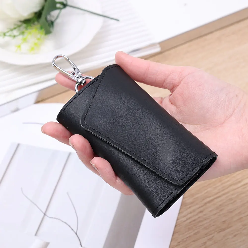 Portable Leather Housekeeper Holders Car Keychain Key Punck Bag Case Men Black Keys Wallet Cover Simple Solid Color Storage Bags key organizer key protector key case key purse key holder