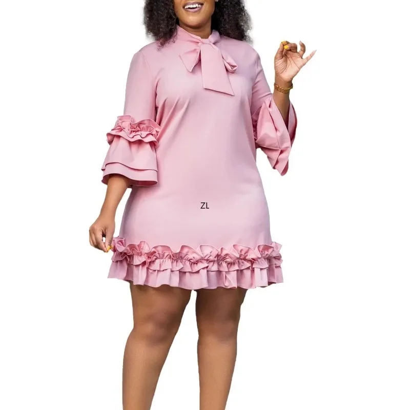 

2024 африканские платья для женщин, Новое поступление на весну, Африканское элегантное розовое, черное, красное мини-платье с коротким рукавом, африканская одежда Дашики