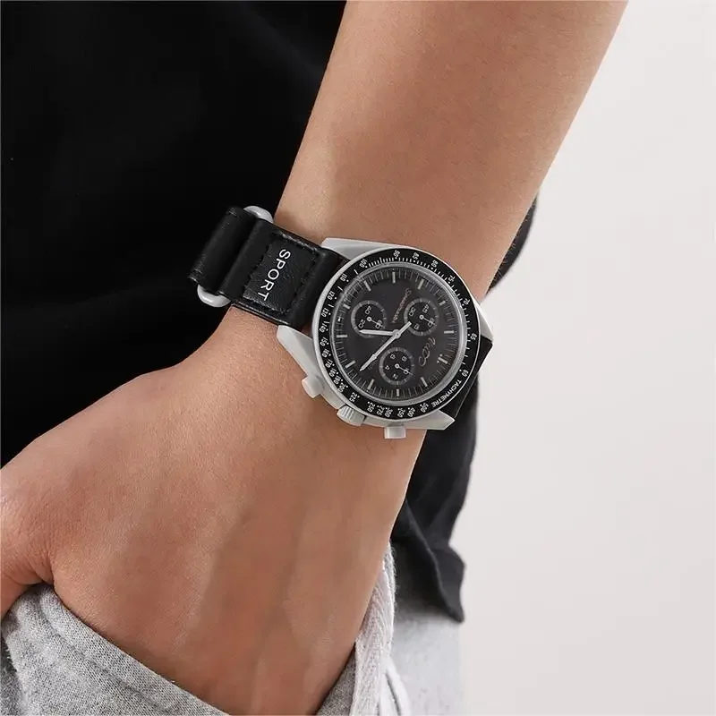 Men's Watches Planet Series Watches Men Moon Watches Leather Hook and loop tape Band Fashion Sports Quartz Wristwatches for Men leather kids sports shoes boys hook