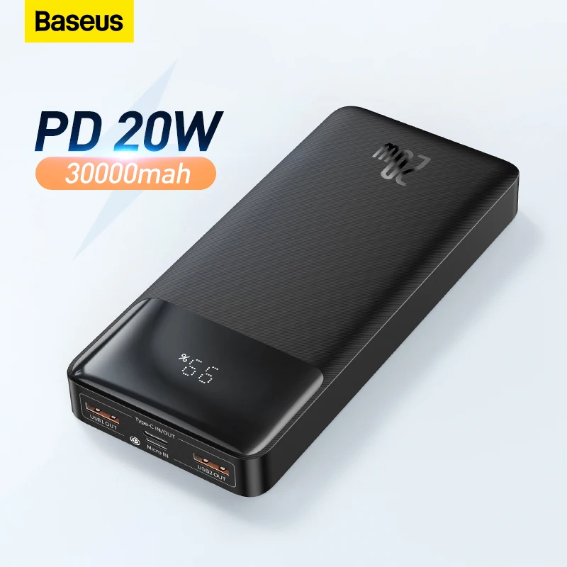 Baseus Power Bank 30000mAh Mobile Phone Charger Portable External Quick Charge IPhone Xiaomi Poverbank