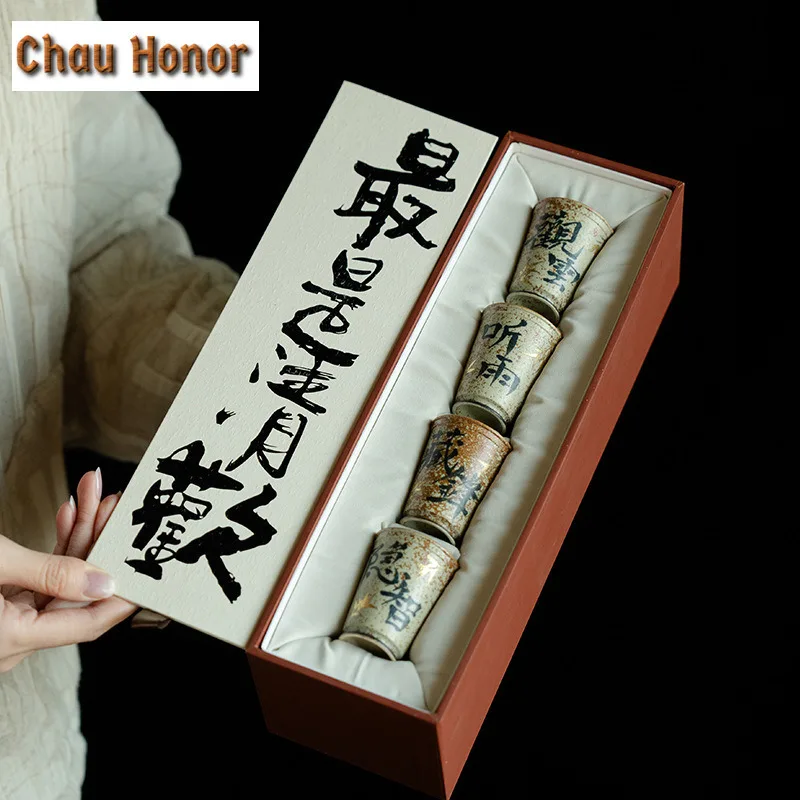 45ml Blue And White Flint Red Ceramic Tea Cup Hand Written Calligraphy Single Master's Cup Small Smelling Fragrant Mug Tea Pair