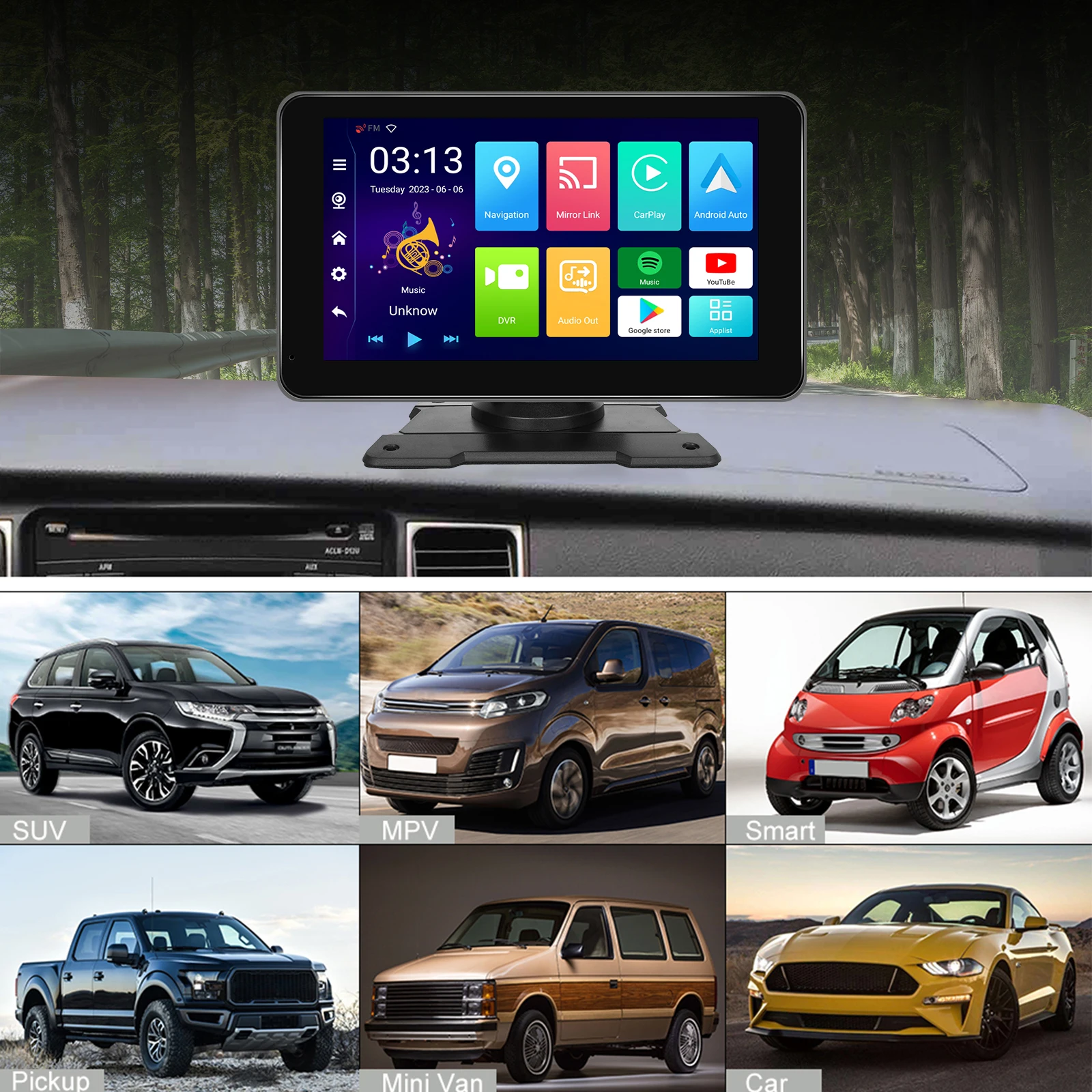 Description Picture 3 of itemPodofo Carplay Monitor Android 12 2+32G Android Auto Screen WIFI GPS Portable Smart Player Support Rear Cam For Universal BMW