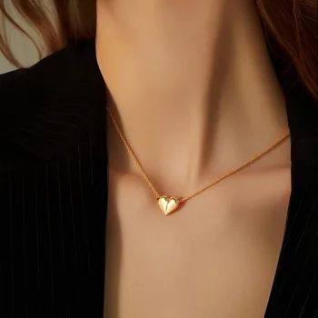 Simple Fashion Gold Color Heart Necklace For Women Jewelry 2025 Trending New Women's Peach Heart Necklaces Colar Kolye Colares