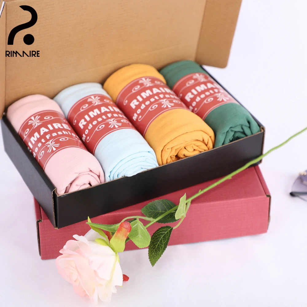 4PCS Muslim Hijab Gift Box Set Cotton Womens Turban Headscarf Soft Ladies Thin Headscarves Shawl Wraps muslim headwear,head scarf,muslim sets,shawl scarf,hijab headscarf,female head wraps