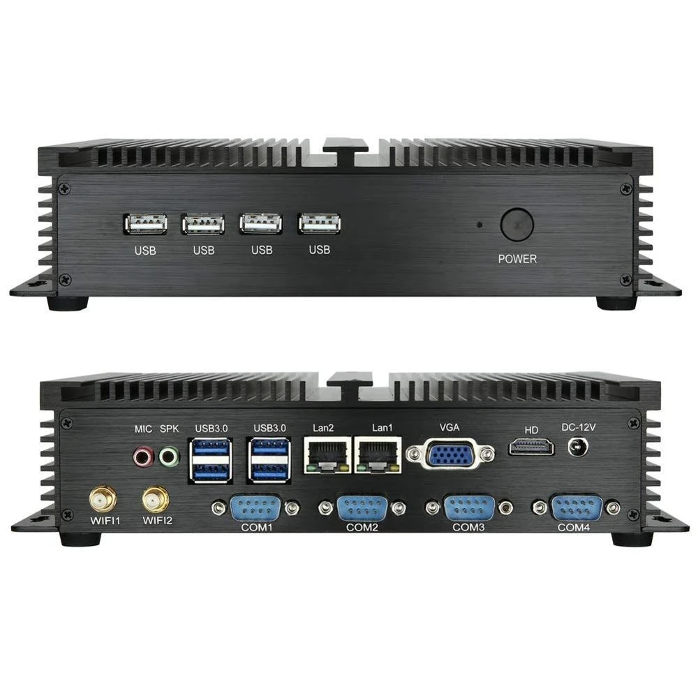 Barebone Fanless Industrial Mini PC Windows XP/7/8/10 Intel Core i5 3317U Desktop HTPC 2*Lans 4*RS232 COM  VGA Rugged Computer