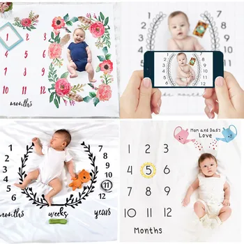 Newborn Baby Monthly Growth Milestone Blanket Photography Props Background Cloth Commemorate Rug Mat Baby Accessories 1