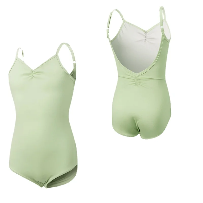 

Girls' Camisole Leotard With Straps Gymnastic Ballet Dance Dress Leotard Skirt Low Back Cotton Basic Dance Wear Pink Green