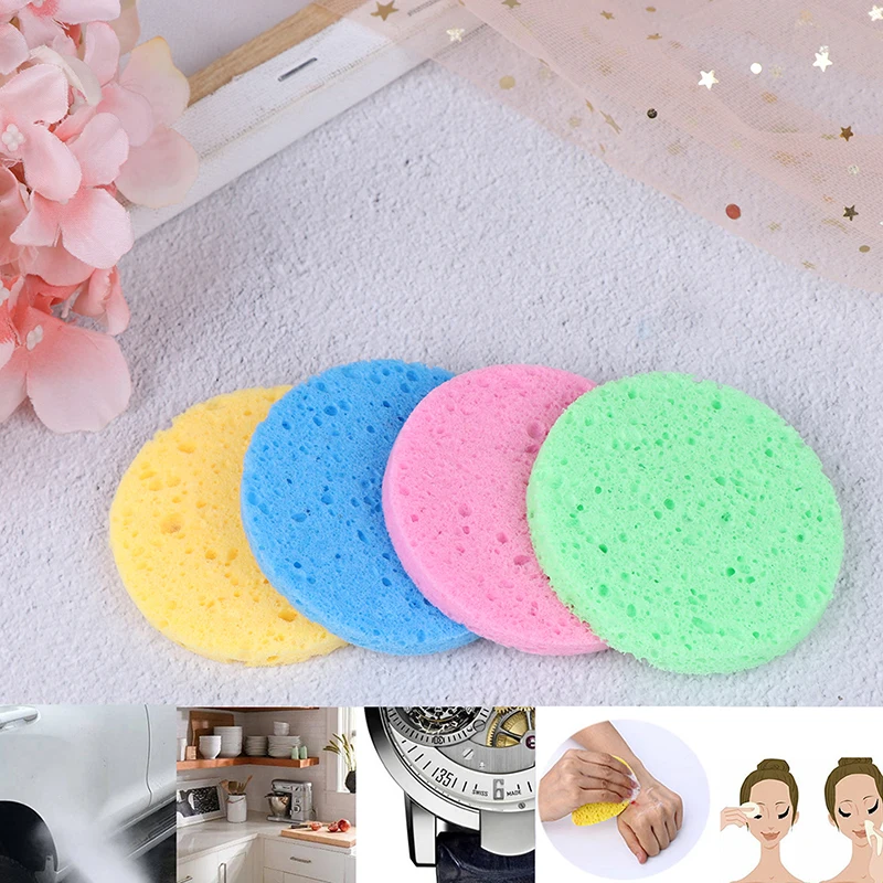 5pcs Round Facial Sponge Cosmetic Puff Makeup Pads Beauty Natural Wood Fiber Face Wash Cleansing Sponge Cosmetic Puff Pads