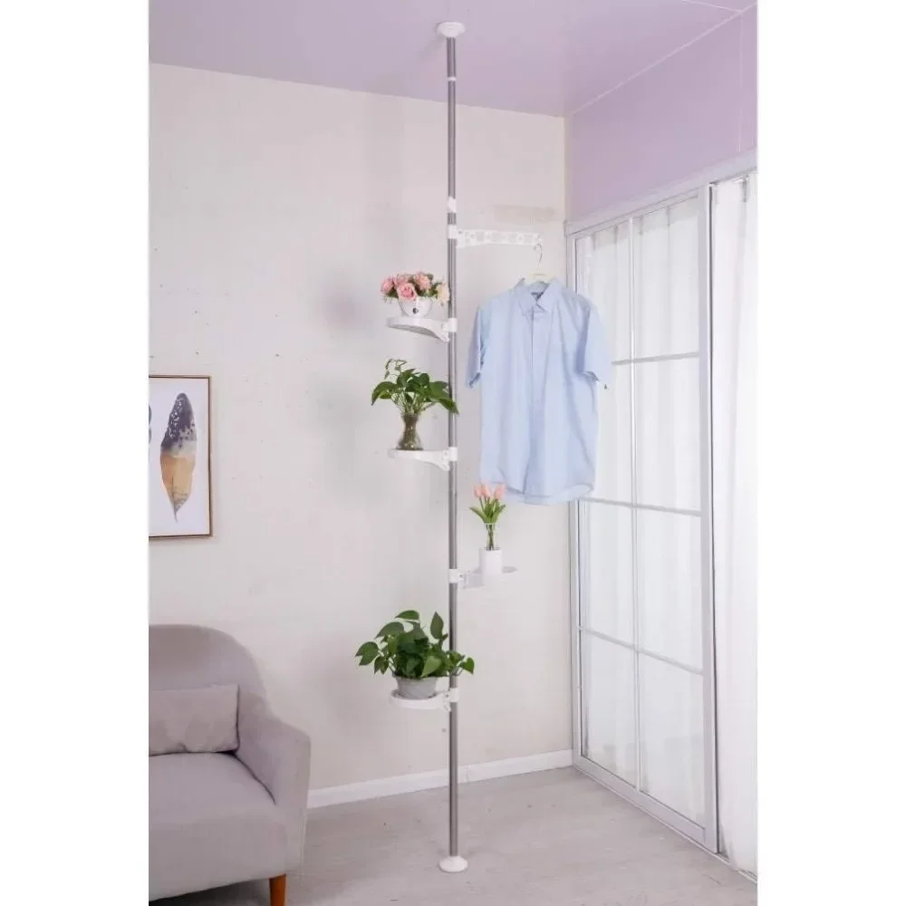 7-Layer Indoor Plant Stands Spring Tension Pole Metal Flower Display Rack Space Saver Corner Floral Pot Hanger Shelf Ivory Stand 3