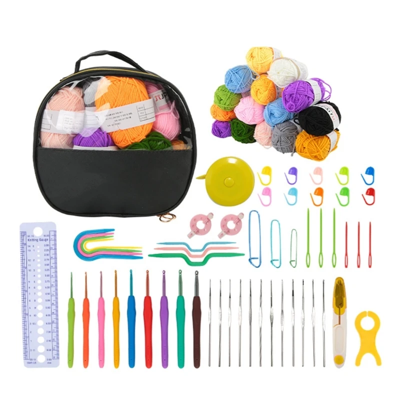 

Crochet Starter Kits for Beginners Adults Includes Ergonomic Metal Crochet Hooks Accessories Knitting with Wool Needle