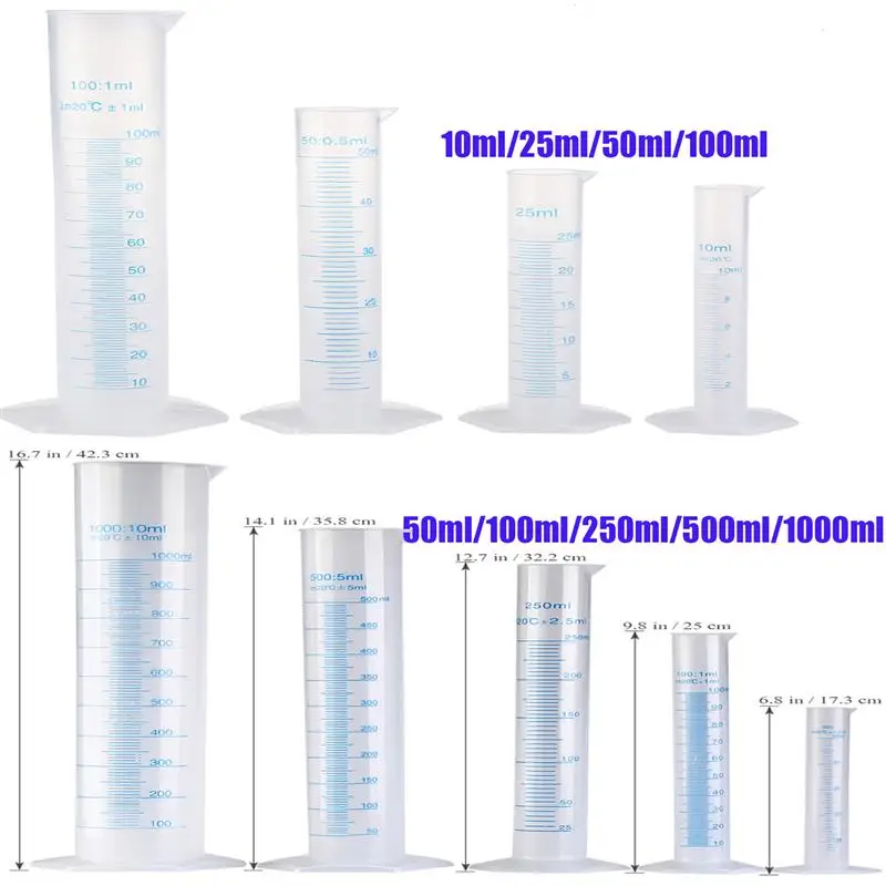Plastic Measuring Cylinder 4Pcs Cylinder Measuring Graduated Plastic 100Ml 50Ml Test Tube Set 10Ml Lab Cup Science Transparent Ml Beakers