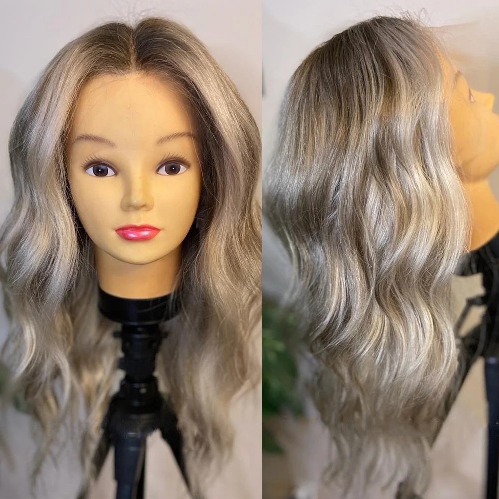 

Cool Ash Grey Blonde Balayage Virgin Human Hair Swiss 13x4 Lace Front Glueless Wig Bleached Knots Transparent Lace Full Lace Wig